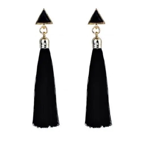 Bohemian Long Tassel Triangle Stud Earrings - Picture 3 of 13